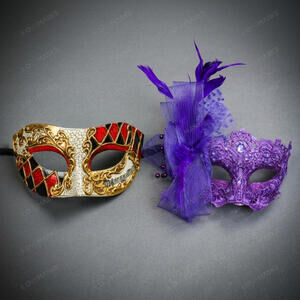 Venetian Harlequin Purple Lace Feather Masquerade Masks Halloween Party mask